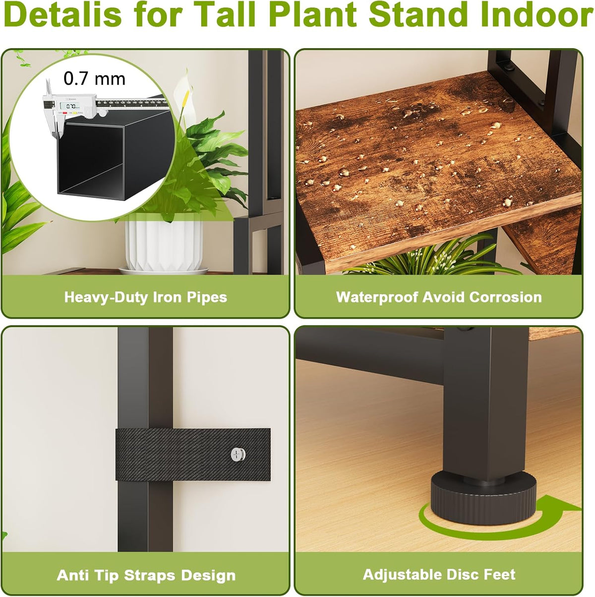C2 Plant Stand Indoor with Grow Lights, Indoor Tiered Metal Plant Stand 70.87" Tall Plant Shelf with Hooks for Hanging, Plant Holder Display Shelves for Patio, Garden, Outdoor