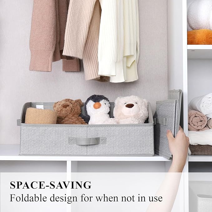 WUIKE Closet Organizers and Storage, Trapezoid Storage Bins, Fabric Closet Baskets with Handles, Clothing Bins for Shelves, Foldable Storage Baskets for Clothes, Herringbone Gray, Extra Large, 3-Pack
