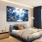 HKDGOKA Jurassic Dinosaurs Wall Art, Large Mountains Tree Landscape Wall Painting Blue Forest Canvas Print Artwork for Boy Bedroom Living Room Classroom Cool Modern Home Decor 29x58 IN