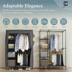 CAPHAUS 44-Inch Clothing Rack with Cover, Portable Closet Wardrobe, Covered Garment Rack for Hanging Clothes, 230LB Capacity Heavy-Duty Metal Frame Clothes Organizer Rack with Storage Shelves