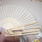 60 Set Personalized Cream Wedding Fans for Guests Bulk, Custom Engraved Summer Wedding Fans, Silk Hand Fans Handheld Folded Fan Baby Shower Favors for Bridal Bridesmaid Gift Church Dancing Party