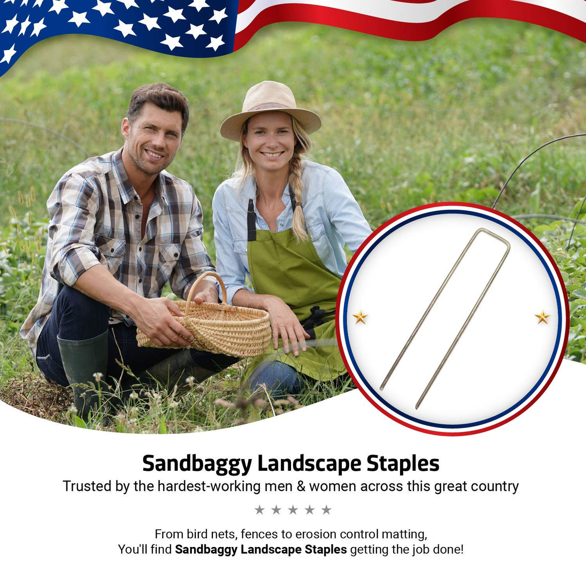 Sandbaggy Galvanized Anchor Pin Landscape Staples - 1000 Pack 6 Inch Length - Trusted by Farmers & Contractors Across The USA
