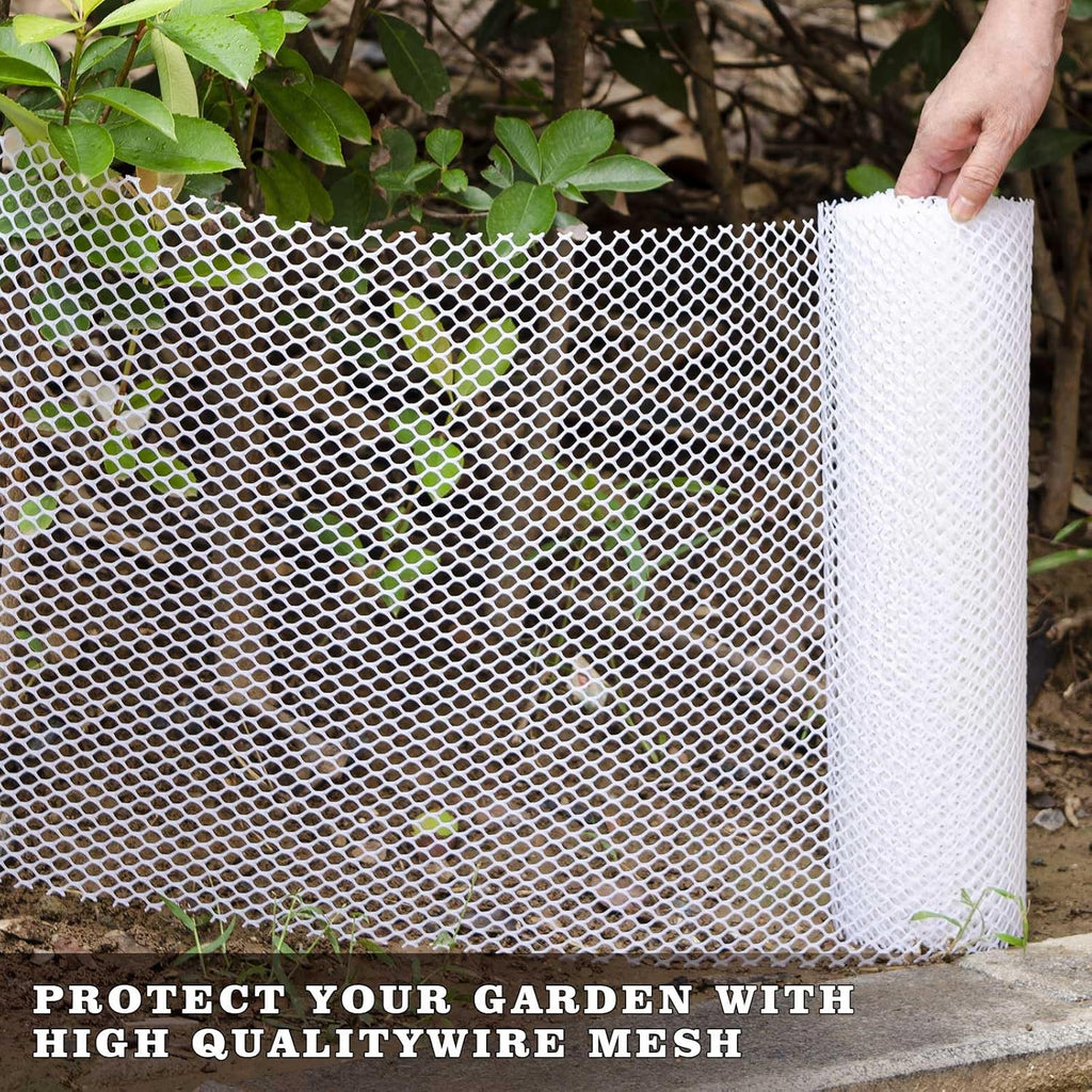 16.4 FT x 15.7 in Roll Mesh Fence, Versatile White Plastic Fencing & Netting, Cuttable Animal Wire Mesh Fence, Durable Tree Trunk Protector, Suitable for Cat Dog Rabbit Barrier and Plant Protectors