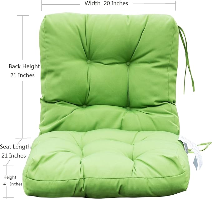 QILLOWAY Outdoor Chair Cushion for Patio Furniture, Waterproof Patio Cushions Set of 4 with Ties, Fade Resistant Replacement Pads for Outdoor Rocking Chairs,Green
