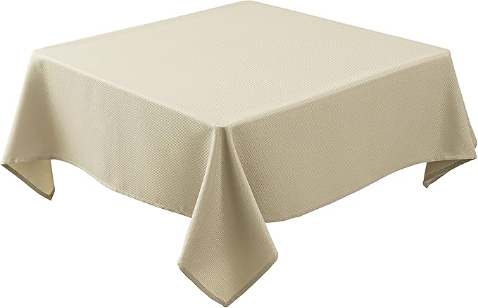 Biscaynebay Textured Fabric Square Tablecloths 60x60 Inches, Natural Water Resistant Spill Proof Table Cloth Small Card Folding Table Covers for Dining, Kitchen, Wedding and Parties, Machine Washable