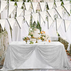 40M/130FT White Triangle Pennant Banner Flag Metallic Fabric Bunting Garland for Christmas Graduation Wedding Engagement Anniversary Bachelorette Birthday Bridal Shower Valentines Hen Party Supplies