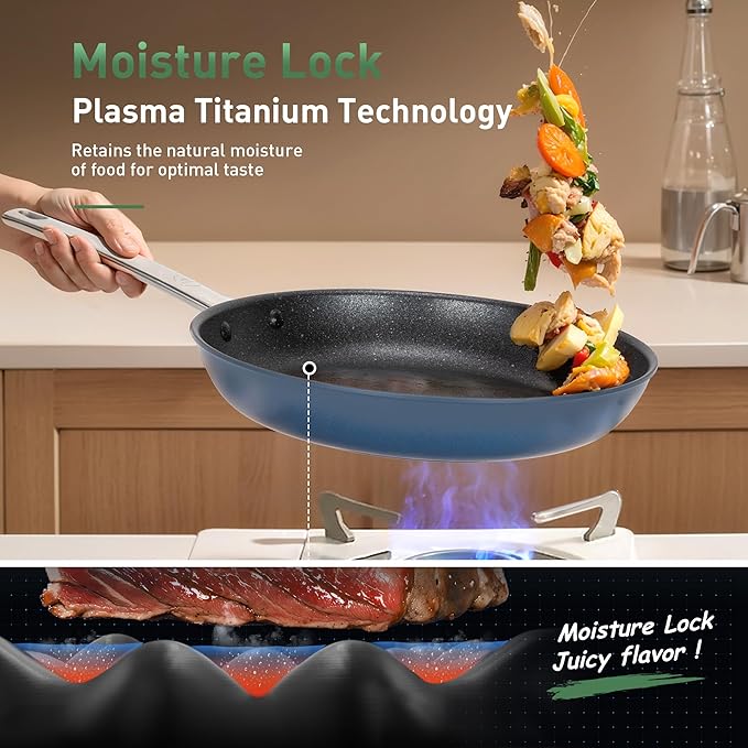 Kitchen Academy Induction Plasma Titanium Nonstick Wok Set 3 Piece, 10" Frying Pan and 11.8"/6QT Deep Frying Pan/Saute/Skillet With Lid, PFOA & PFAS-Free, Oven Safe