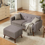 Kingfun 65" W Loveseat Sofa with Ottoman Coffee Table, Mid Century Modern Decor Love Seat Couches and Ottoman with Storage for Living Room, Button Tufted Upholstered Love Seats Furniture Set, Grey