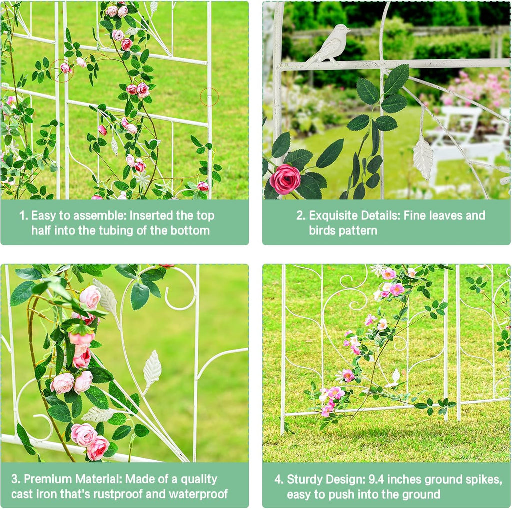 Sungmor Metal Trellises for Climbing Plants, Overall 20 Inch Width & 82.5 Inch Tall, 2PC White Pack, Decorative Retro Style Trellis Fence Panels, Garden Plant Support, Flower Rose Climbing Rack