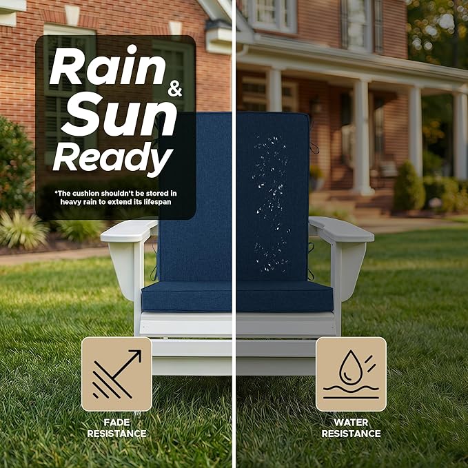 Outdoor Chair Cushions 20x20, Water-Resistant & Fade-Resistant, Patio Furniture Lawn Dining Chair Seat Replacement with High Back, Ties Zipper, Removable Cover, Set of 4, Navy Blue