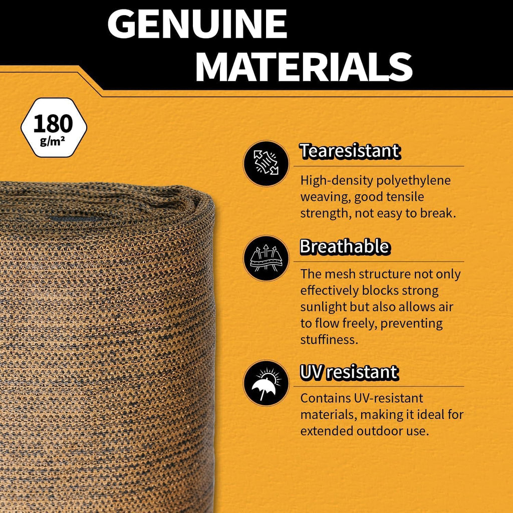 5x15Ft Garden Privacy Fence Screen, 180GSM Heavy Duty 90% Blockage Windbreak Mesh Tarp with Reinforced Edges & Anti-Rust Grommets, Includes Zip Ties for Garden, Yard, Backyard, Outdoor, Mocha