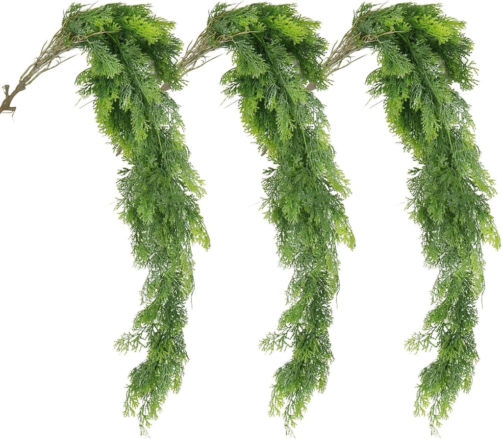 RECUTMS 3 Packs Artificial Hanging Plants Fake Plant Faux Boston Ferns Ivy Vines Greenery UV Resistant Plastic for Indoor Outdoor Room Wall Decor (White)