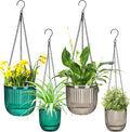 Maxcheck 4 Pcs Self Watering Hanging Planters Indoor Gift 6.5'' 4.5'' Hanging Flower Pots Baskets Outdoor Self Watering Plant with 3hooks Drainage Holes for Home(Emerald,Grey)