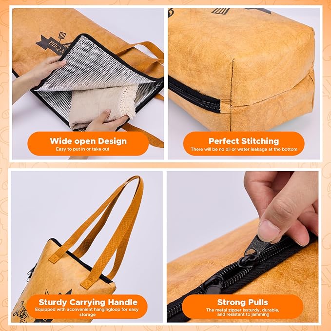Reusable BBQ Blanket for Resting Meat - Insulated Smoker Grilling Bag with Wide Mouth for Large Brisket Pork Shoulders, and Turkeys Perfect BBQ Accessory & Gift for Men (15in)
