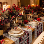 Buffalo Plaid Christmas Cotton Linen Table Runner for Dining Kitchen, Snowflake Red Black Check Wedding Outdoor Party Tablerunner Decoration, Retro Dresser Scarf Coffee Tablecloth Runners 13x90 Inches