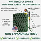 Garden Hose 75 ft, Lightweight, Sturdy Metal Nozzle 9 Spray, Heavy Duty, Leakproof Flexible Water Hose, Durable Multiple Layers, Solid Brass Connectors