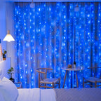 JMEXSUSS 300LED Christmas Curtain Lights, Blue Christmas Lights with Remote, Blue String Lights for Bedroom Wall Window Backdrop Garden Indoor Outdoor Patio Yard Porch Decorations, 9.8x9.8ft