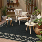 OJIA Easy Jute Washable Rugs 5x7 Outside Rug, Modern Outdoor Patio Rug for Living Room Wavy Border Indoor Outdoor Rug Farmhouse Non-Slip Black Carpet Geometric Area Rug for Backyard Dining Room