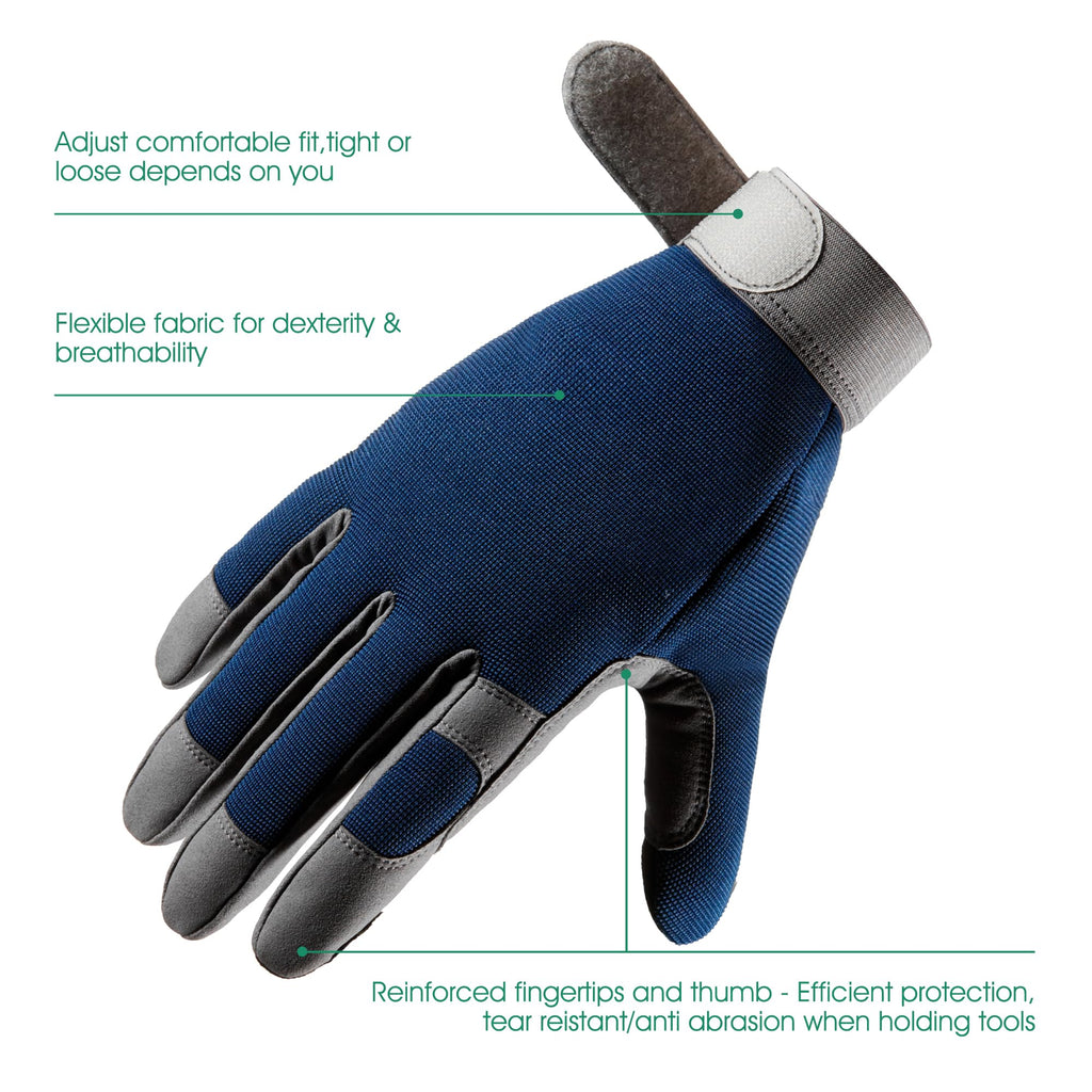 COOLJOB Thorn Proof Garden Gloves with Touchscreen Fingers for Men, Rose Pruning Work Gloves with Palm Cushion for Gardener, Farmer and Landscaper (Navy 1 Pair Large)