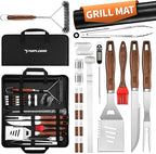 PURPLEBIRD 31PCS Grill Set for Outdoor Grill - Grilling Gift for Men & Dad, Heavy Duty Stainless BBQ Tools Kit for Camping, Grilling Utensils Set with Cleaner Brush, Thermometer, Storage Bag, BBQ Mat