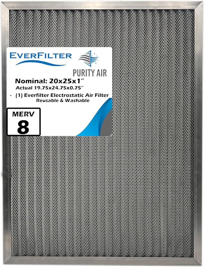 20x25x1 Electro-static Air Filter (1-Ct) AC Furnace Filter, Reusable & Washable 4-Stage Electrostatic Filter for Residential and Commerical HVAC (Actual Size: 19.75 x 24.75 x 0.75 Inches)