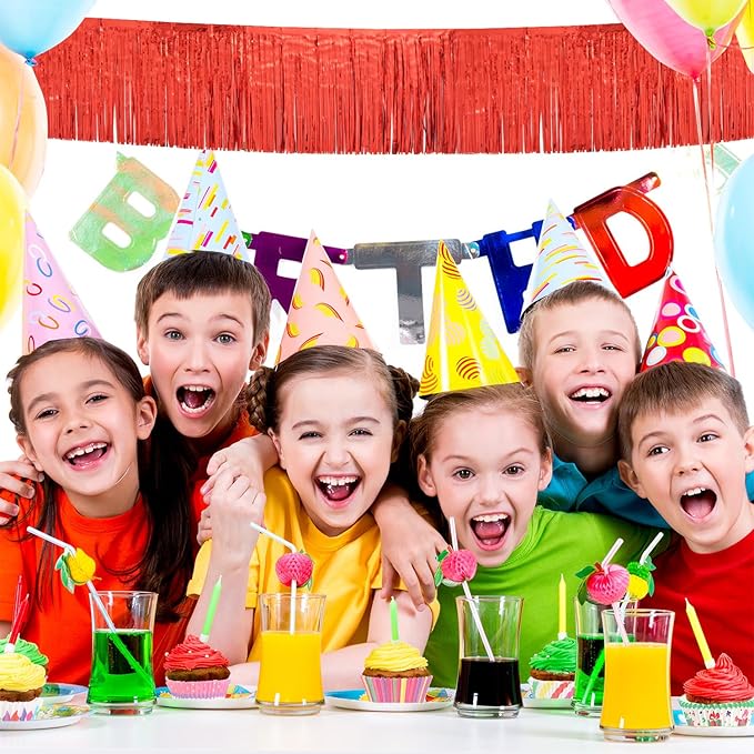 Red Birthday Decorations Tinsel Garland Parade Float Decorations for Trailer 4Pack 12FT Casino Theme Party Decorations Carnival Ceiling Fringe Banner Backdrop for Streamers Party Decorations