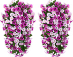 HyeFlora Artificial Fake Hanging Flowers Plants for Outdoor Outside, 2PCS Faux Silk Morning Glory Trailing Vines UV Resistant Look Real for Home Planter Porch Patio (Light Fuchsia+Fuchsia)