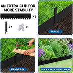 19.7Ft.Galvanized Steel Landscape Edging(6-Pack)-5"x39.4" Metal Garden Edging,7 Clips&Gloves,Hammer-in,No Dig,Rustproof,for Landscaping,Tree Rings,Garden,Yard&Pathway–Black