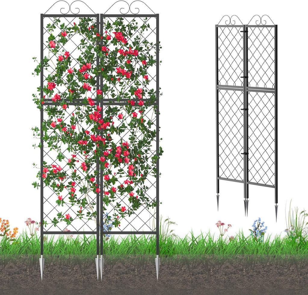 Zhongma 2 Pack Metal Garden Trellises for Climbing Plants, 77.2 Inch Tall Metal Fence Plant Support Trellis for Flower and Vagetable