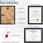 8.5x11 Picture Frame set of 8, Multi Certificate 8.5 by 11 Picture Frames Bulk, Document Diploma Award Frame for Wall Hanging or Tabletop Display, Black