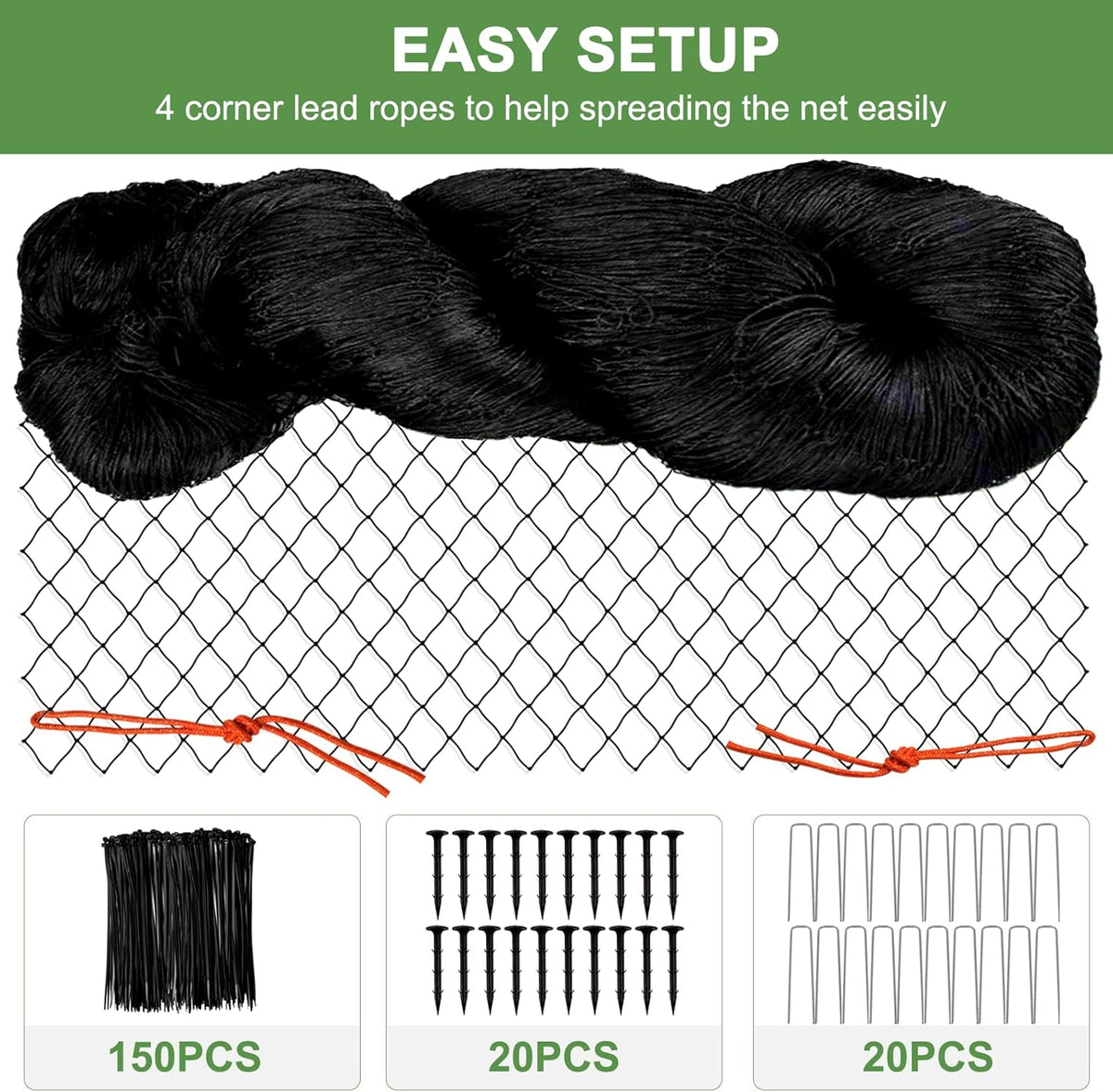 Bird Netting - 100'x100' Heavy Duty Nylon Garden Netting with 2' Mesh for Chicken Coop, Fruit Tree Protection Against Squirrels and Deer