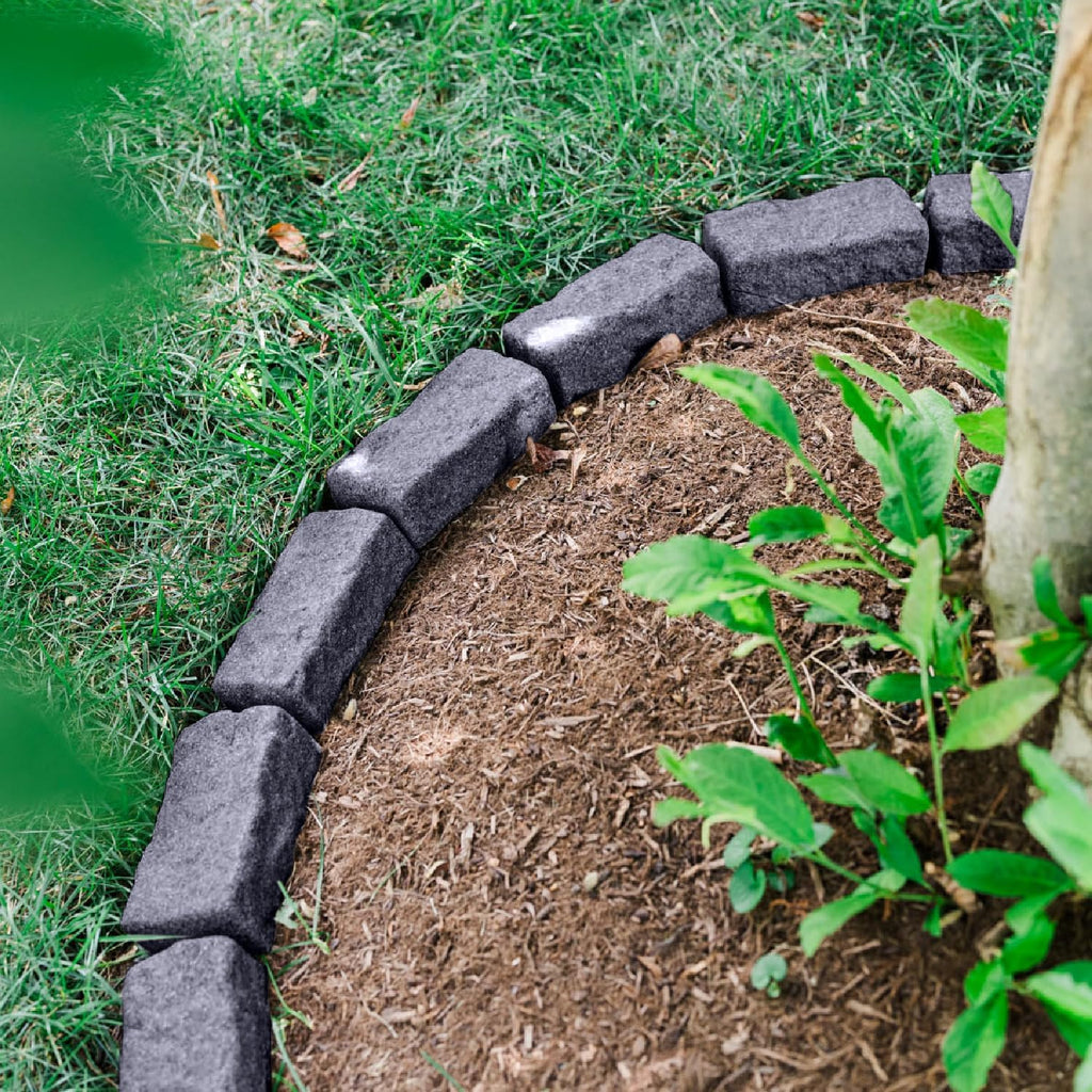 Beuta Landscape Edging | Garden Edging Border | Faux Stone Bricks for Lawn Edging, Flower beds, Pathways & Yard Edging– 1 Pack | Each Section Has 6 Bricks 48" L x 4" W x 2.25" H | 3 Spikes |Charcoal