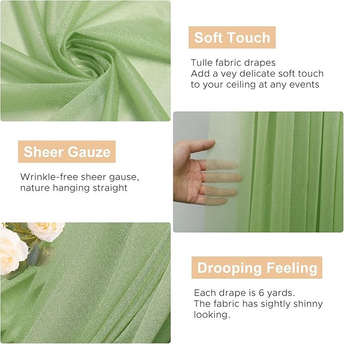 Wokceer Wedding Arch Draping 28.7" x 20FT Sage Green Sheer Fabric Backdrop for Ceremony, Birthday Party, Bridal Shower Decoration