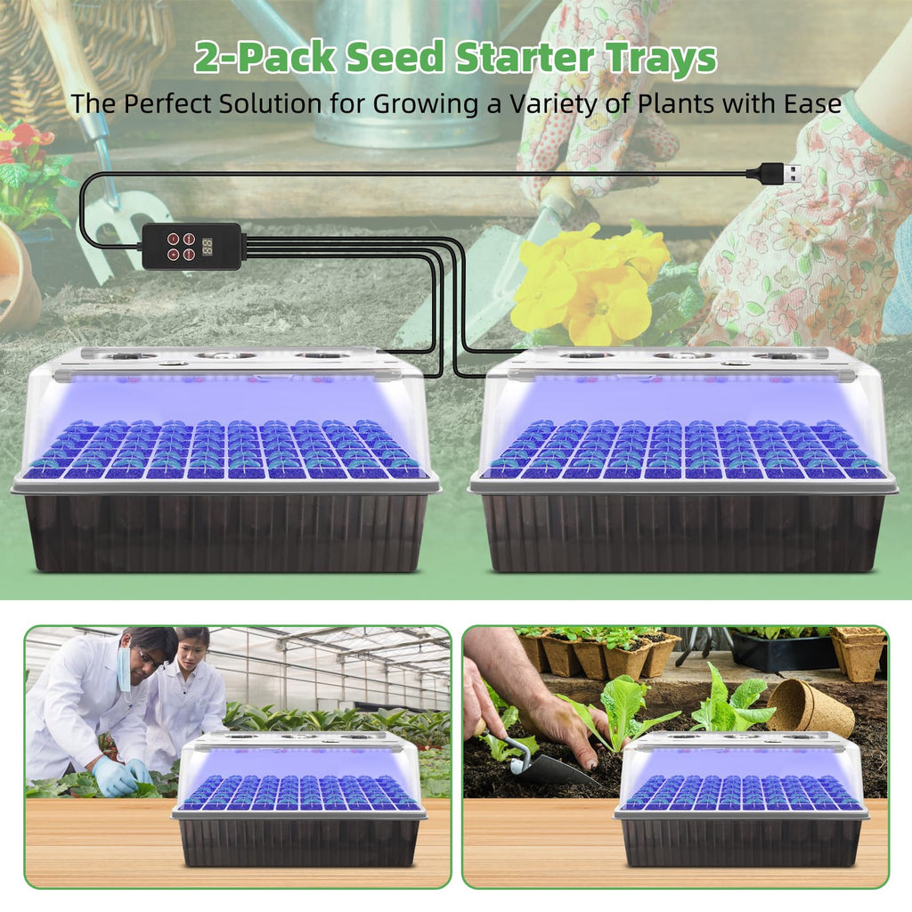 120-Cell Self-Watering Seed Starter Tray with Grow Light, 1–24H Timer, Humidity Dome, Soil pH Meter, Gloves, Seedling Tools – Indoor Seed Starting Kit for Plant Germination, Herbs, Vegetables, Flowers