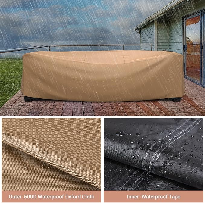 Mrrihand Heavy Duty Patio Furniture Covers, Outdoor Furniture Covers Waterproof Sectional Sofa Set, Patio Table and Chair Set Cover 98" L×78" W×30" H,Brown