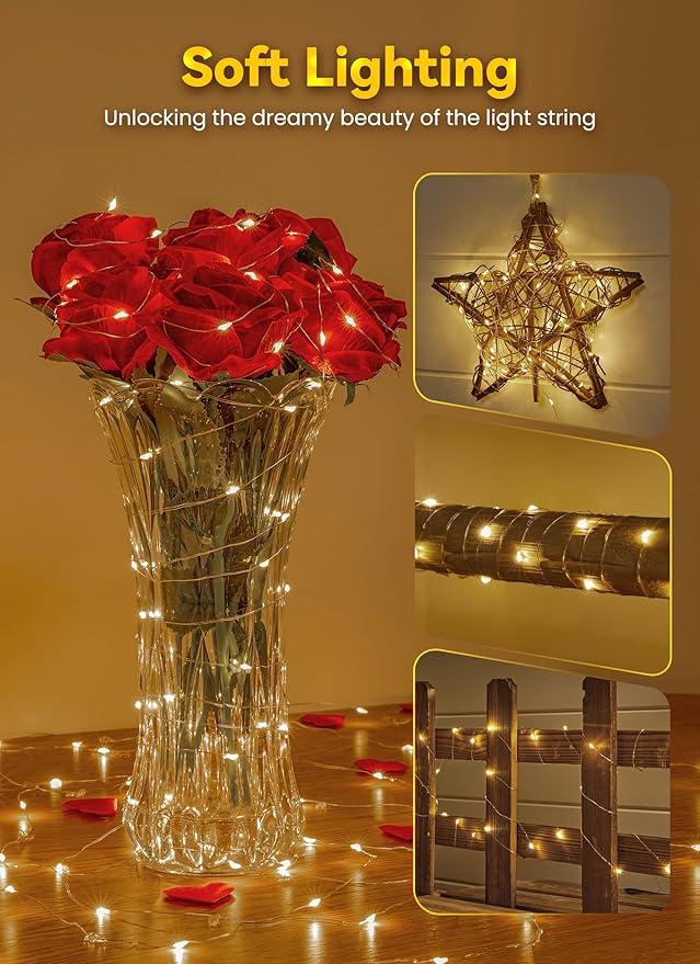 Minetom Fairy Lights Battery Operated with Remote, 33Ft 100 LED Waterproof String Lights Indoor Outdoor, Starry Twinkle Light for Christmas Home Bedroom Wedding DIY Centerpiece Decor
