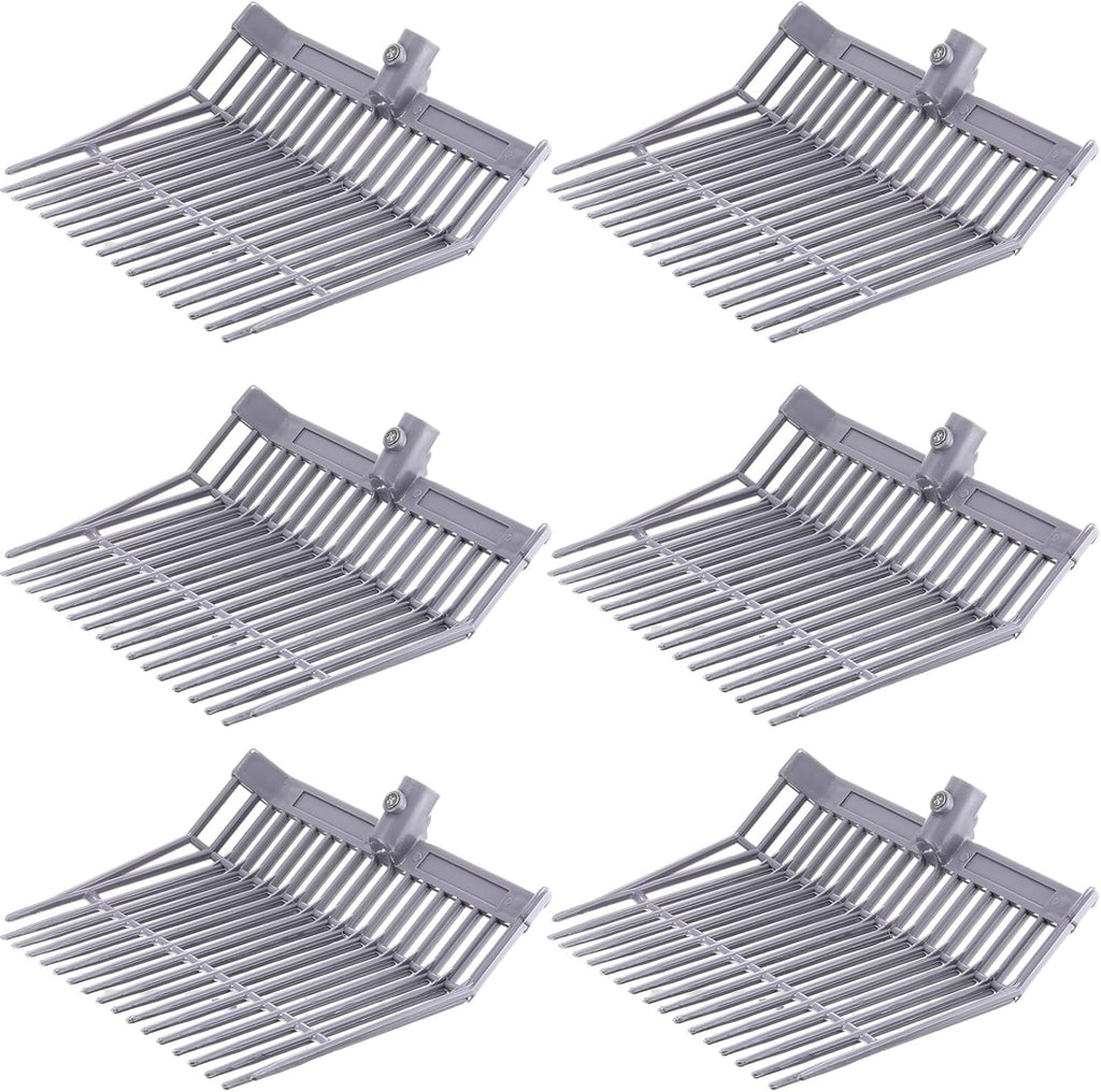 Lasnten 6 Pcs Manure Fork Head Bulk 18 Tines Pitch Fork Replacement Head with Screws and Nuts Durable Stable ABS Plastic for Horse Stall Picking up Manure