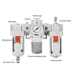 NANPU 3/4" NPT Air Filter, Regulator & Lubricator (FRL) Combo - Water/Oil Trap Separator - Pressure Gauge(0-150 psi), 5 Micron Brass Element, Semi-Auto Drain, Poly Bowl, Metal Bracket