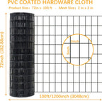 Black Metal Garden Fence, 72inch(H) x 100ft(L), 2 inch x 3 inch,14GA 2/3/4/5/6 Ft Tall Chicken Wire PVC Coated Welded Wire Mesh Roll for Dogs Border Yard Vegetable Plant Protection Poultry Netting