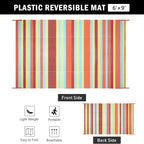 Outdoor Waterproof Rug 6'x9' Plastic Straw Rugs Washable Reversible Floor Mat Rainbow Stripe Carpet for Camping RV Deck Entryance Porch Picnic Balcony Beach Backyard