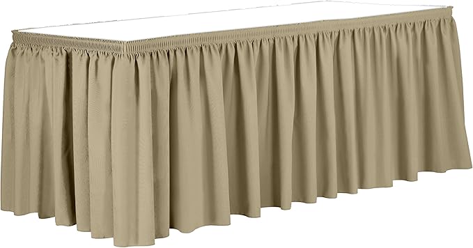 Ultimate Textile Pleat Polyester Fabric Table Skirt - Machine Washable Flame Resistant with Clips for Events, Weddings & Trade Shows, Cut & Sewn in Paterson, NJ - Camel, 17' Shirred Pleat