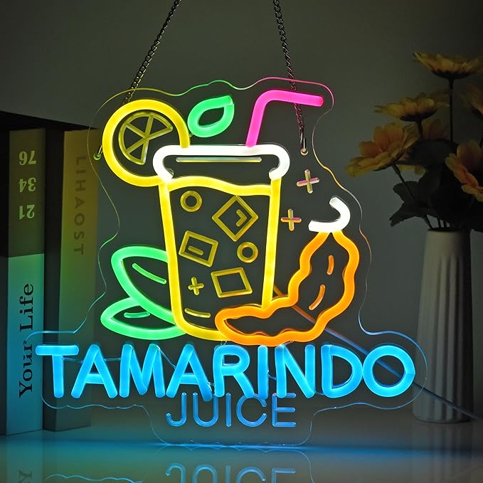 CNBEYOUNG Tamarindo Juice Neon Sign, Neon Lights Hanging Wall Art Decoration for Mexican Restaurant Shop Bar Cafe Kitchen Party Home Decor, USB Powered Ultra Bright Dimmable,12.83x 11.8inches