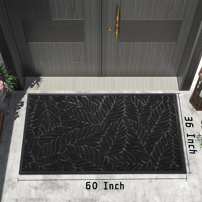 Yimobra Front Door Mat Outdoor Indoor, 60x36 All-Season Waterproof Welcome Mat, All-Weather Outside Entrance Mat, Non-Slip Patio Porch Doormat, Low Profile, Fade Resistant, Black