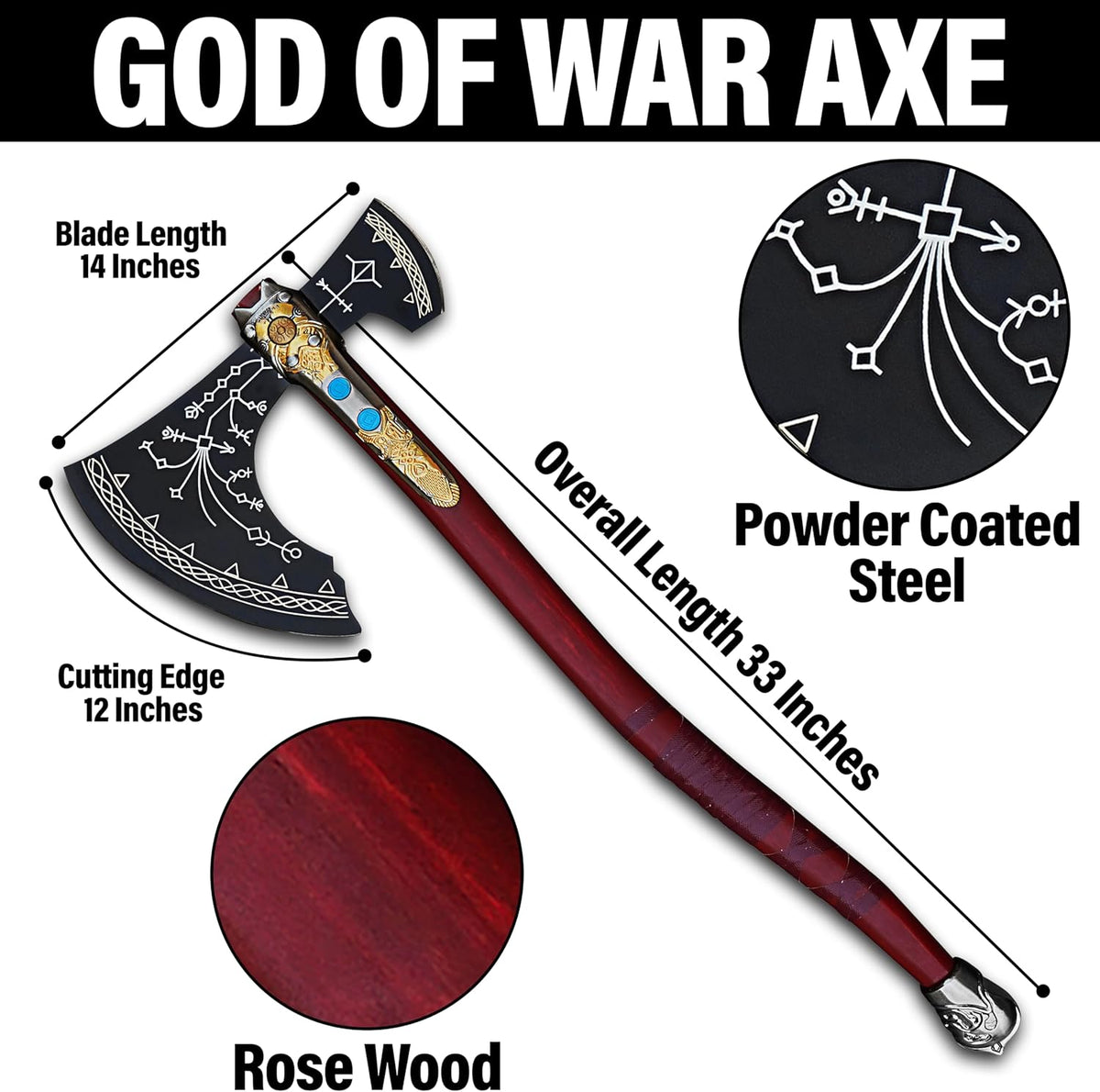 WAZIR Crafts 35" Handmade Kratos Viking Axe, God of War, Viking Axe, Cosplay Axe, Cosplay Armor, Cosplay Weapon, Prop, Replica, Kratos Weapon, (WCA-026)