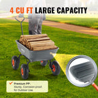 VEVOR 4 Cu.Ft. 600lbs Poly Garden Cart Dump Wagon, Heavy Duty 4 Wheel Wheelbarrow Yard Cart Dump Wagon with 10in All Terrain Wheels, Steel Frame and Quick Release System
