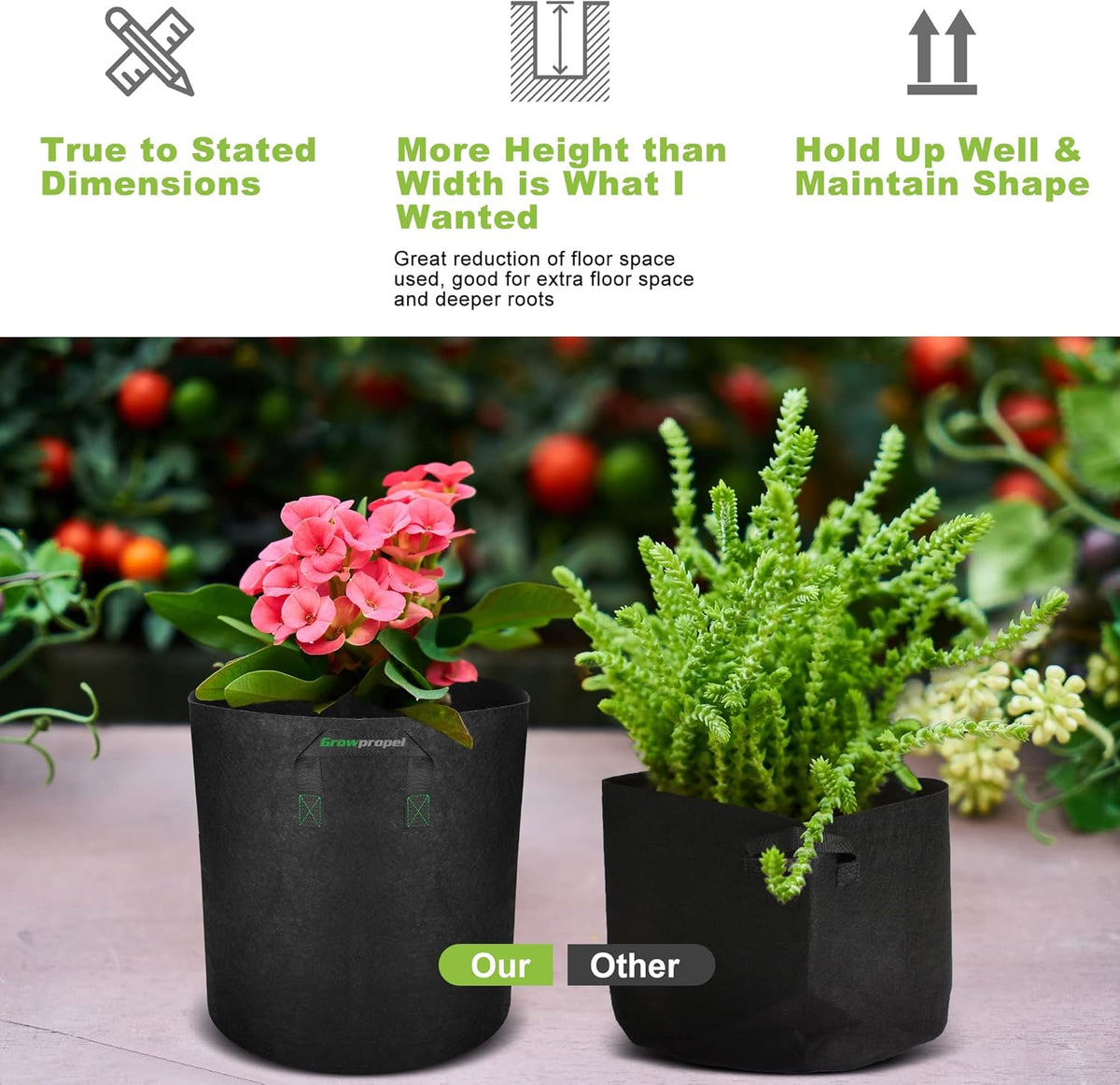 30 US Gallon 2 Pack Tall Grow Bags for Vegetables, Heavy Duty Nonwoven Aeration Fabric Deep Grow Pots with Handles