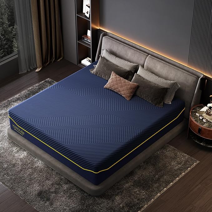14 Inch Queen Mattress Memory Foam Medium with Green Tea Cooling Gel, CertiPUR-US Certified, Breathable & Supportive Mattress in a Box, Navy Blue