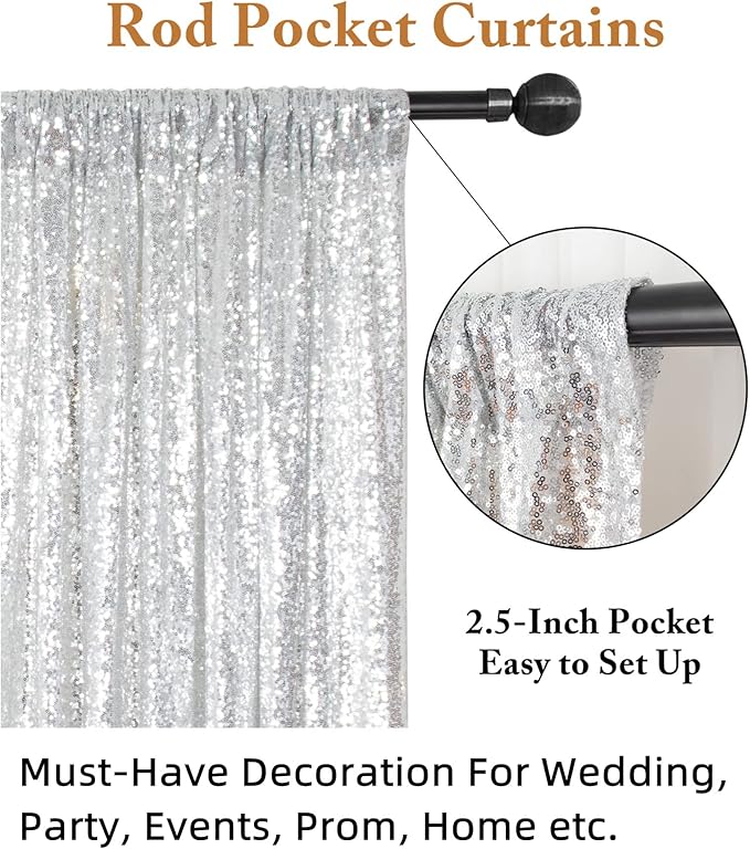 ShiDianYi Sequin Backdrop Silver 20X10FT Wedding Backdrop Photo Booth Glitter Curtain for Party Shimmer Photography Background Decoration
