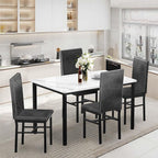 Dining Table Set for 4, 47.2" Faux Marble Kitchen Table Set with 4 Upholstered Velvet Chairs, Dinette Table Set for Dining Room, Kitchen, Breakfast Corner (Gray)
