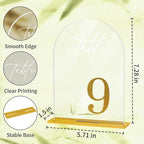Arch Wedding Table Numbers 1-10 with Stands, Elegant Gold Number 5.5 x 7” Arch Acrylic Signs with Holders, Clear Acrylic Table Numbers for Wedding Reception, Anniversary, Party, Events